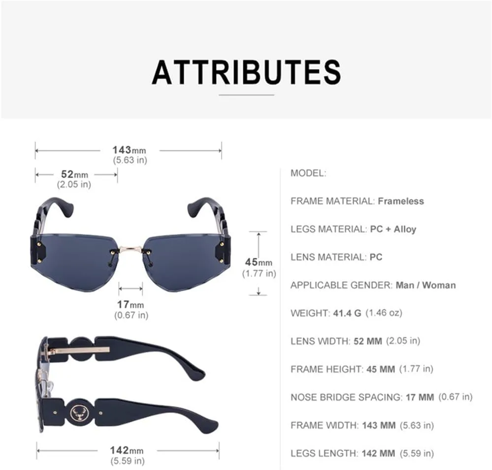 

Солнцезащитные очки в стиле панк без оправы для женщин и мужчин, винтажные очки без оправы, защита от УФ-излучения UV400, C7 красный, один размер LANGSER, Black