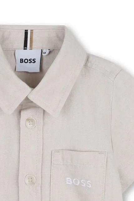 Рубашка детская из льна BOSS, бежевый — фото 3