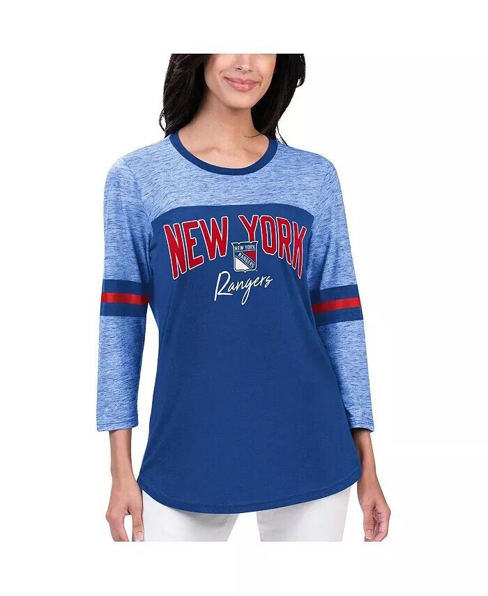 

Женская синяя футболка New York Rangers Play The Game с рукавом 3/4 G-III 4Her by Carl Banks
