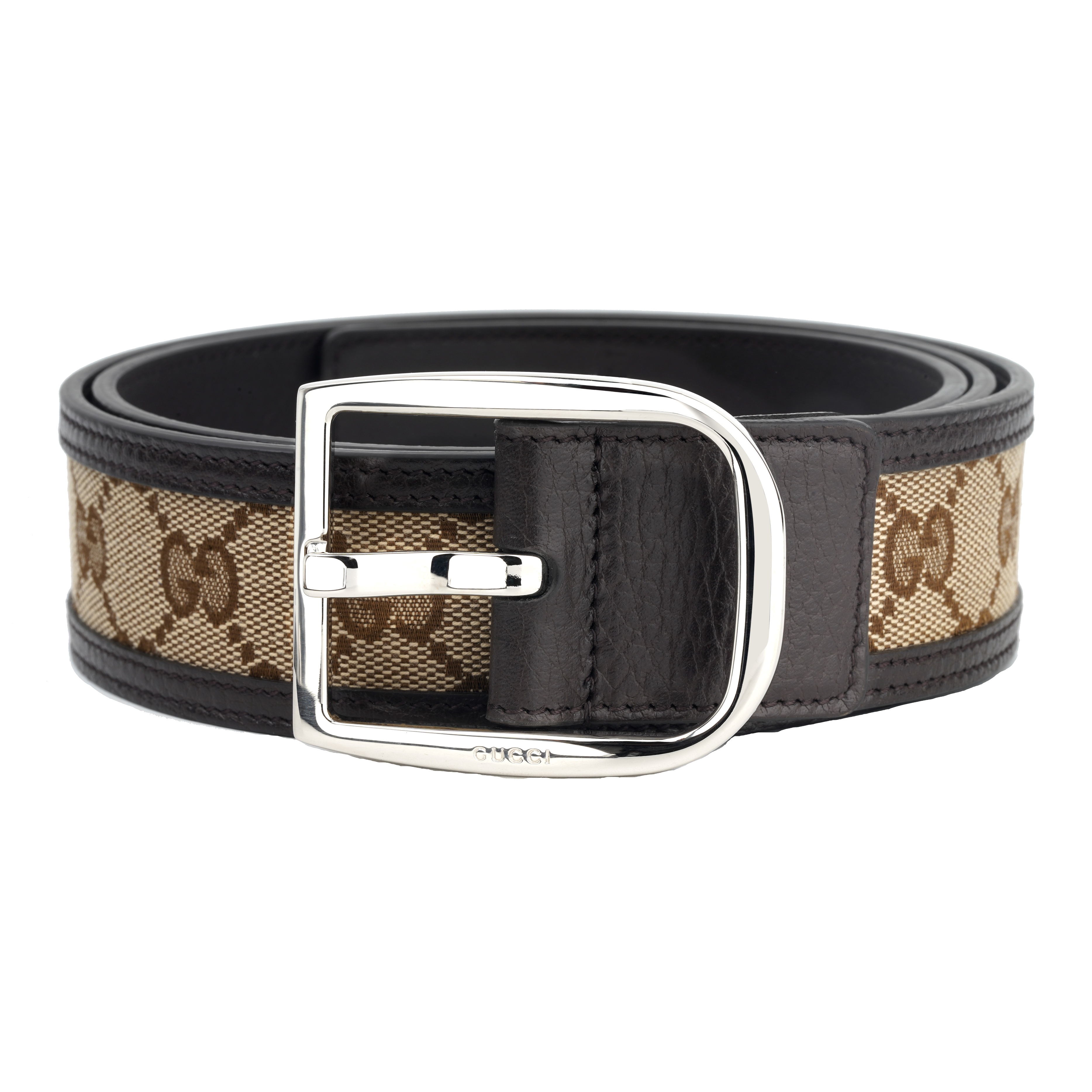 

GUCCI Кожаный ремень из коровьей кожи и холста для мужчин, коричневый, ширина 4 см