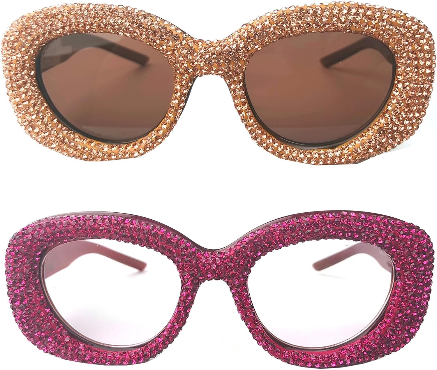 

Солнцезащитные очки Willochra Square Crystal для женщин, большие солнцезащитные очки со стразами, «кошачий глаз», блестящие очки для вечеринок и фестивалей, 2pcs-purple&brown