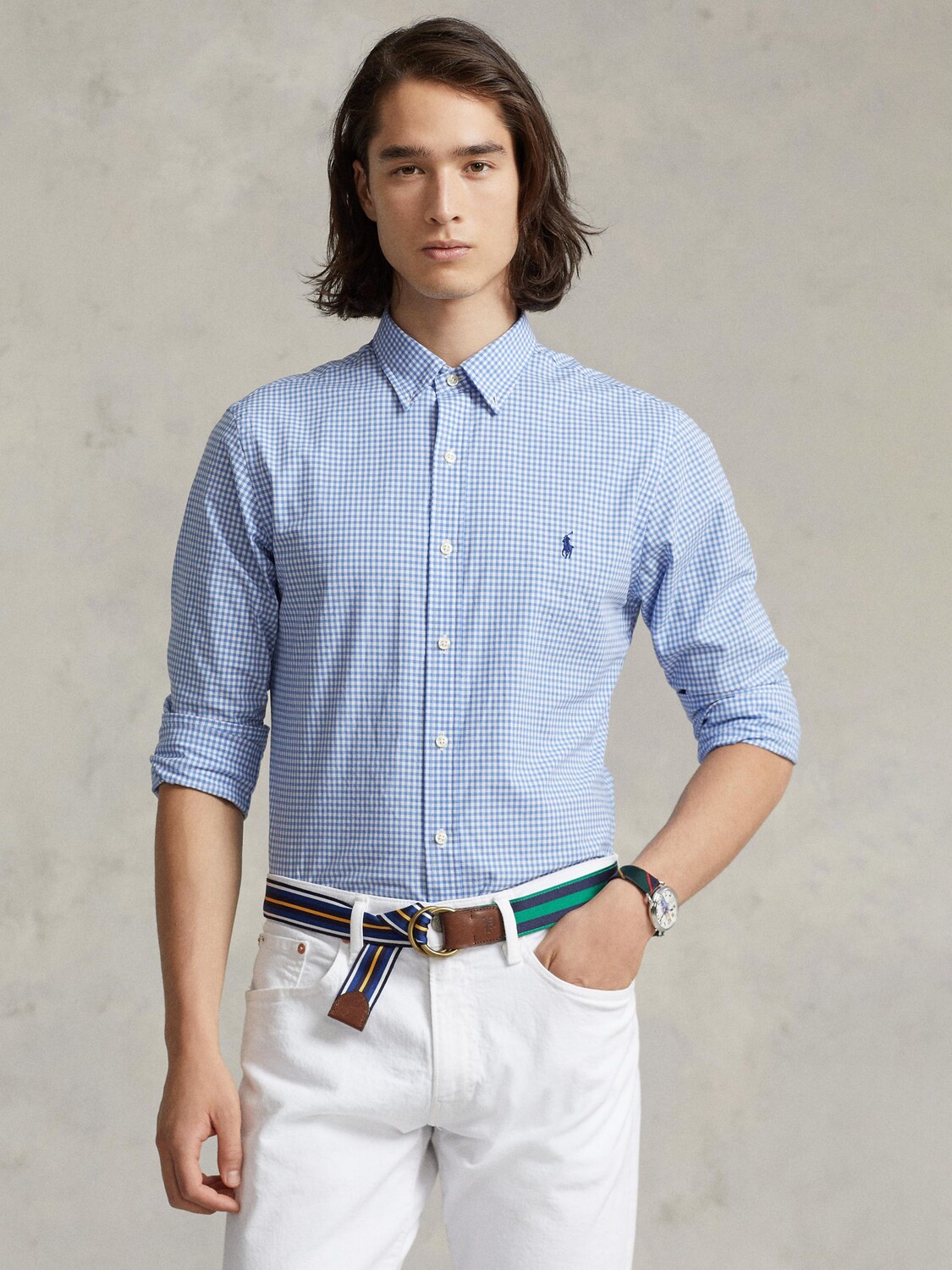 

Рубашка в тонкую клетку из поплина Polo Ralph Lauren, синяя