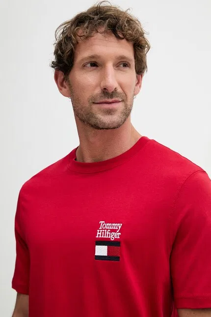 Футболка хлопковая базовая Tommy Hilfiger, красный — фото 4