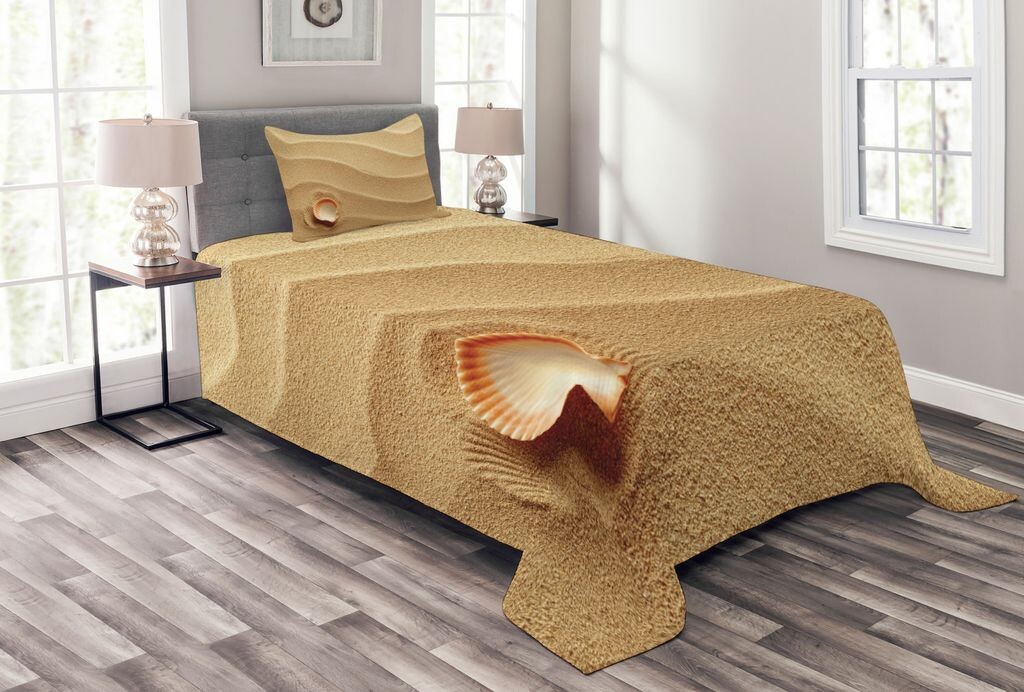 

ABAKUHAUS Комплект покрывала Animal, Shells Yellow Sand, Комплект с моющимися наволочками, для односпальных кроватей 170 x 220 см, Песочно-коричневый