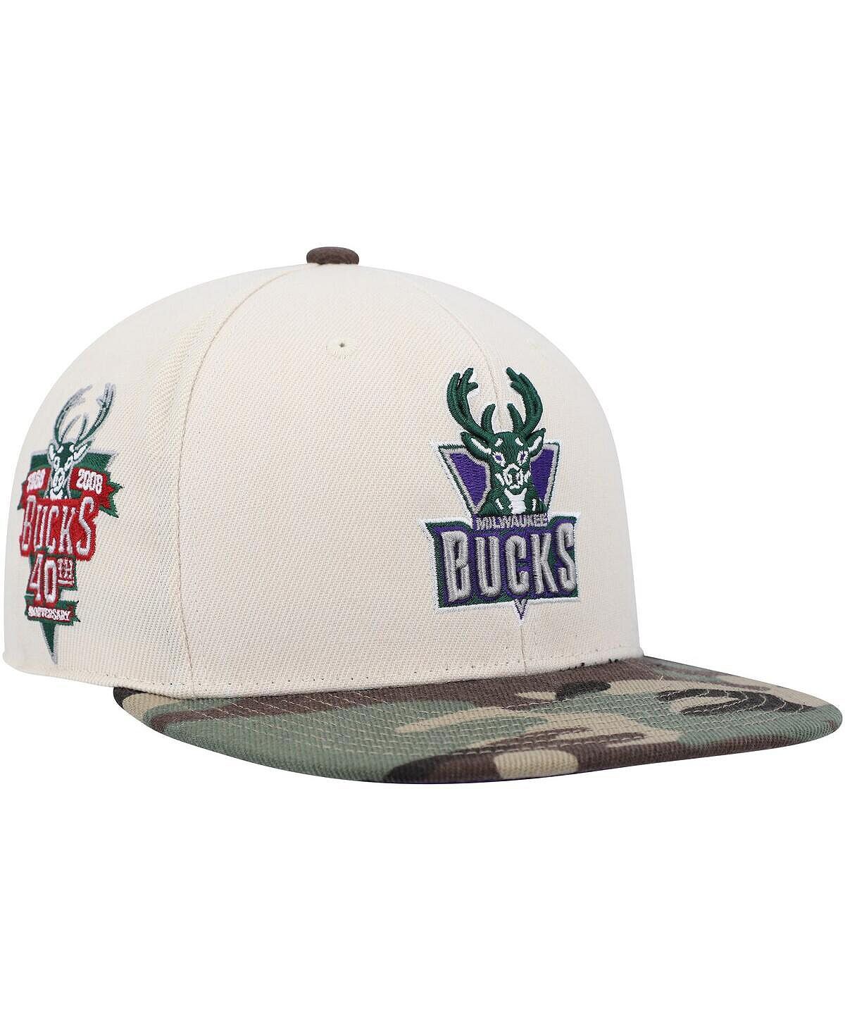 

Мужская кремовая камуфляжная облегающая шляпа Milwaukee Bucks Hardwood Classics 40th Anniversary Off White Camo Mitchell & Ness