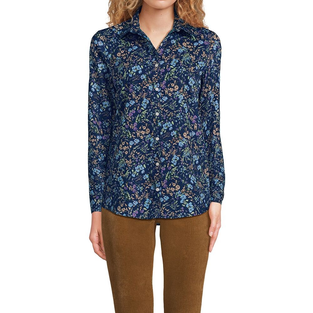 

Женская хлопковая рубашка Lands End без утюга Supima Lands' End, цвет Deep Navy Wildflower
