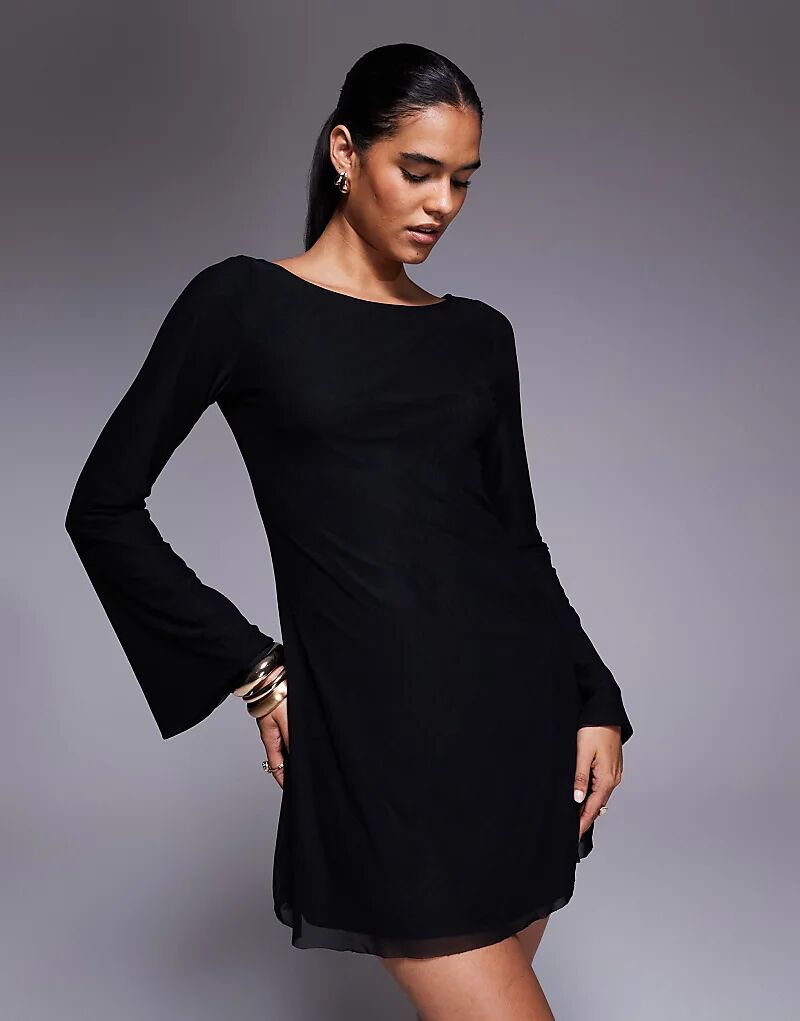 

Мини-платье Princess Polly Lukea с сетчатыми рукавами-клеш и открытой спиной, черное