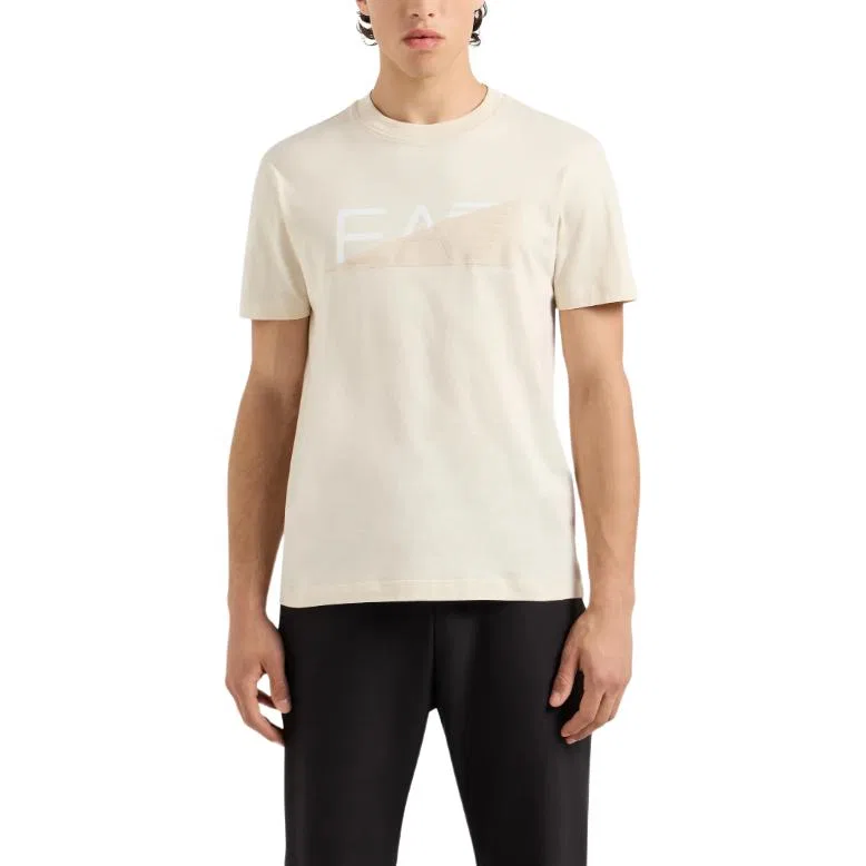 Футболка EA7 Letter Logo Print с круглым вырезом и коротким рукавом SS24 мужская кремовая Apricot EMPORIO ARMANI, Cream Apricot — фото 3