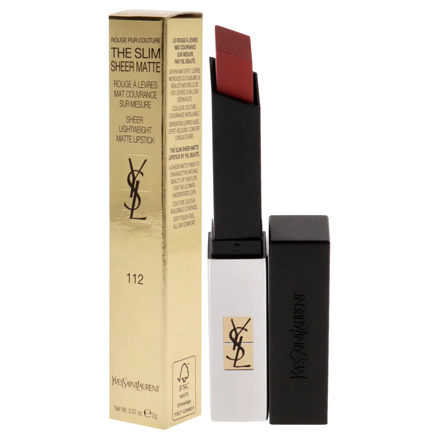 Матовая полупрозрачная помада Rouge Pur Couture The Slim Sheer Matte Lipstick - 112 Raw Rosewood от Yves Saint Laurent для женщин - 0,07 унции — фото 4