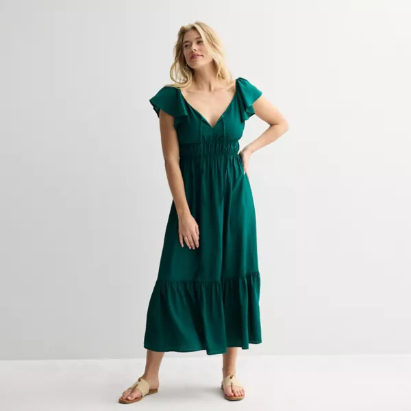 

Женское макси-платье с воланами на рукавах Nine West, цвет tiki green