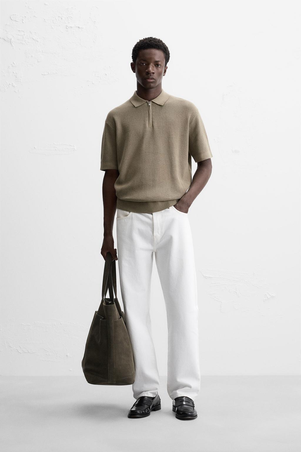 

Рубашка поло из жемчужного трикотажа на молнии ZARA, цвет Light khaki