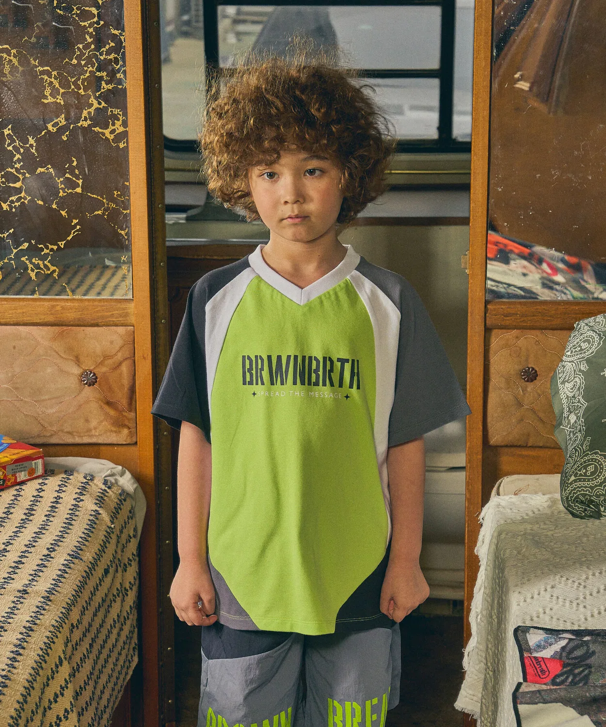 Детская футболка с короткими рукавами «BB Block» зелёная от Brownbreath Kids