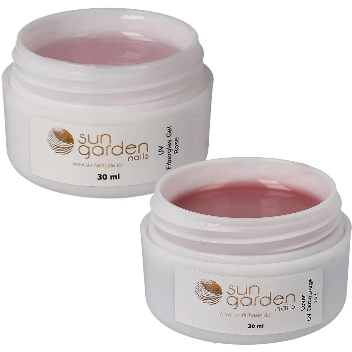 Набор УФ-гелей «Builder Gel Fibreglass Gel Rose Clear» 30 мл и «UV Cover Gel» 30 мл от Sun Garden Nails Sun Garden Nails