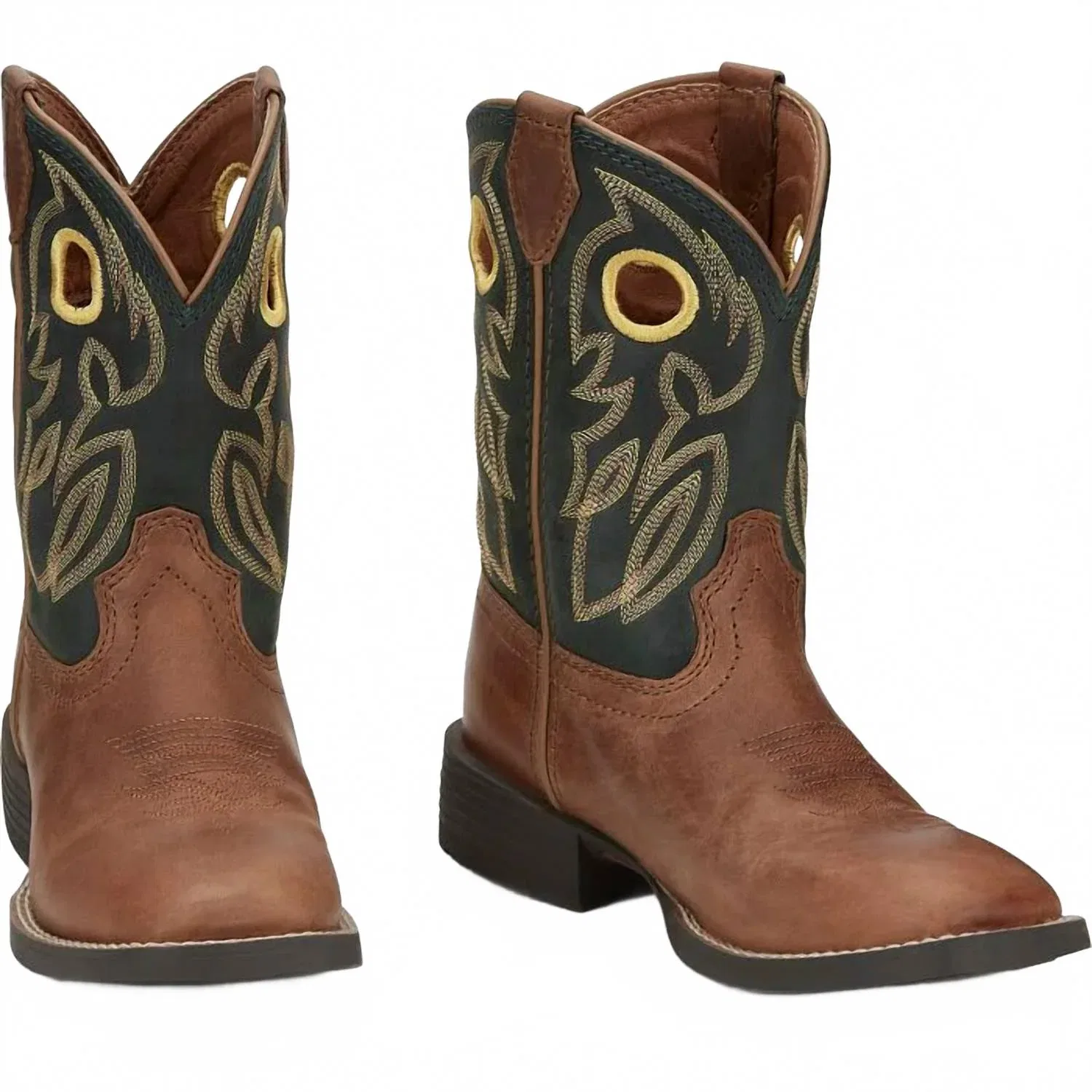 Justin Boots Детские ковбойские сапоги с широким квадратным носком, коричневые