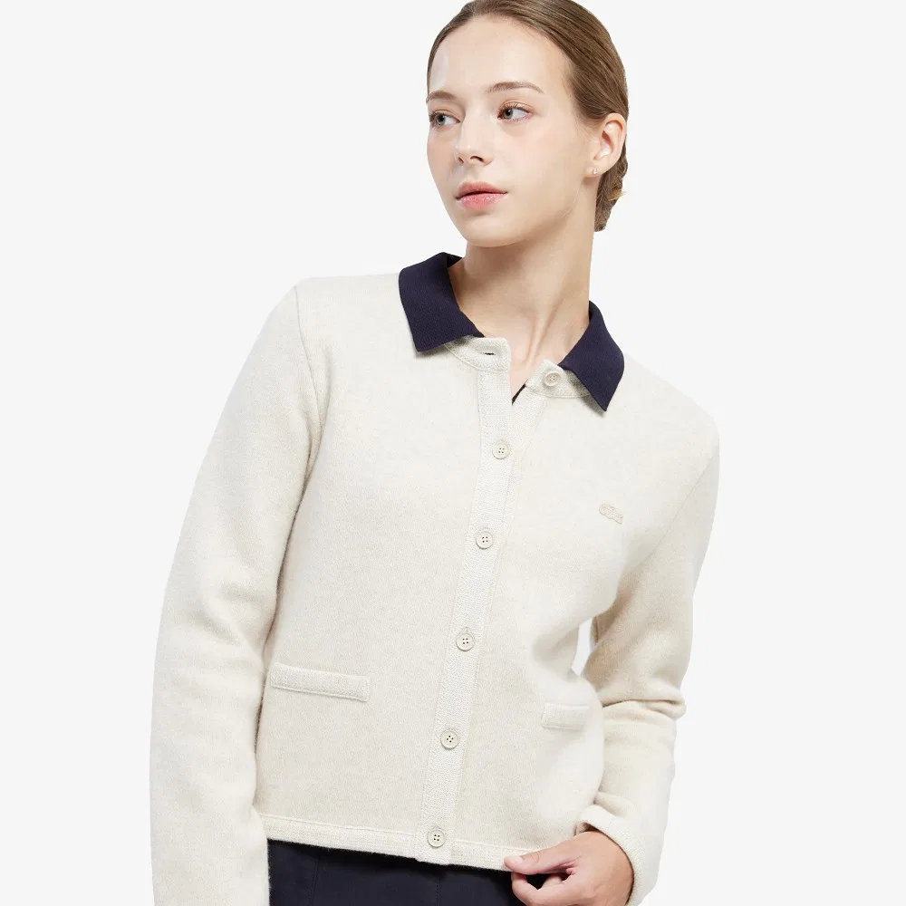 Женский шерстяной кардиган-жакет кремовый от Lacoste — фото 2