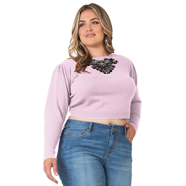 

Свитер из кашемира с отделкой в виде кроп-стиля и крупным колье Miss Halladay, Pink