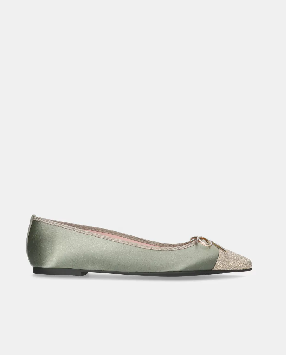 

Женские балетки Ella из атласа с бантом из кристаллов Pretty Ballerinas, цвет Verde Militar