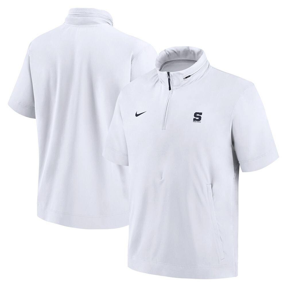 

Мужская белая куртка с капюшоном Nike Penn State Nittany Lions 2024 Sideline Coach с короткими рукавами и полумолнией до половины, цвет Pst White