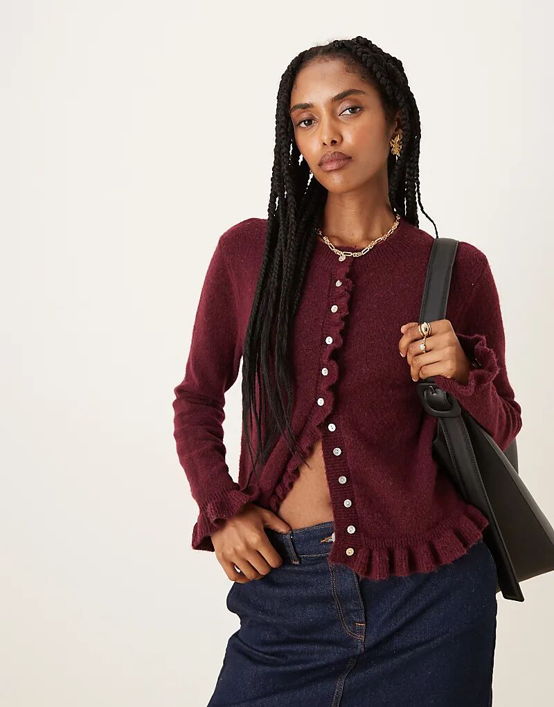 

Glamorous детский кардиган на пуговицах с оборкой в ​​бордовом цвете