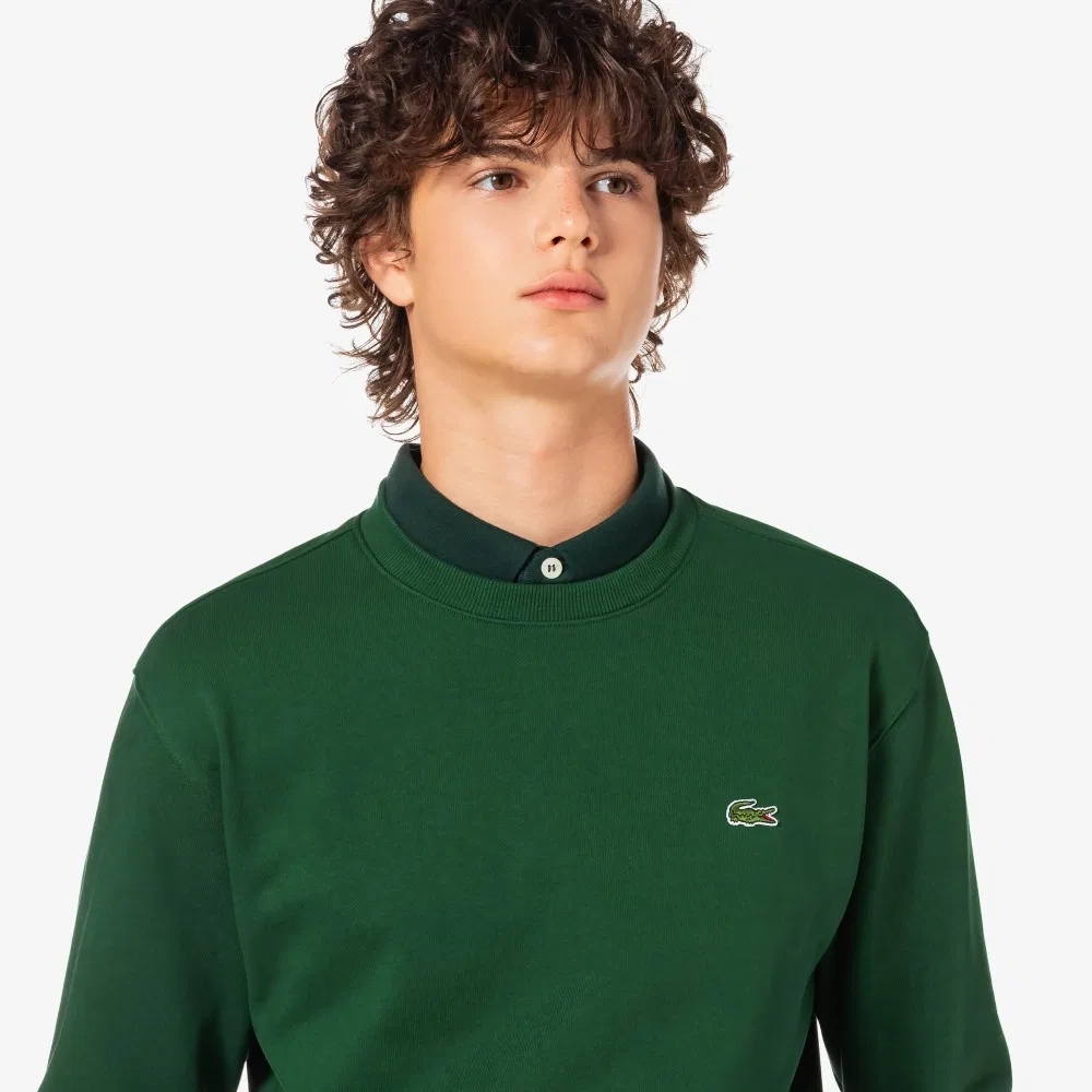 Мужской базовый свитшот Lacoste с круглым вырезом, зелёный — фото 2