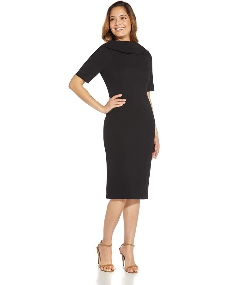 

Платье Adrianna Papell Roll Neck Sheath Collar Dress w/ V-Back, черный
