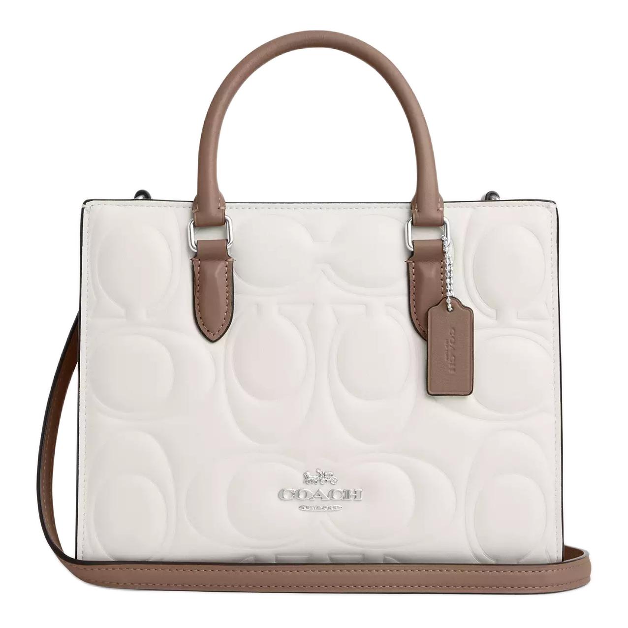 

Гладкая кожаная сумка тоут, шоппер, женская маленькая сумка chalk COACH