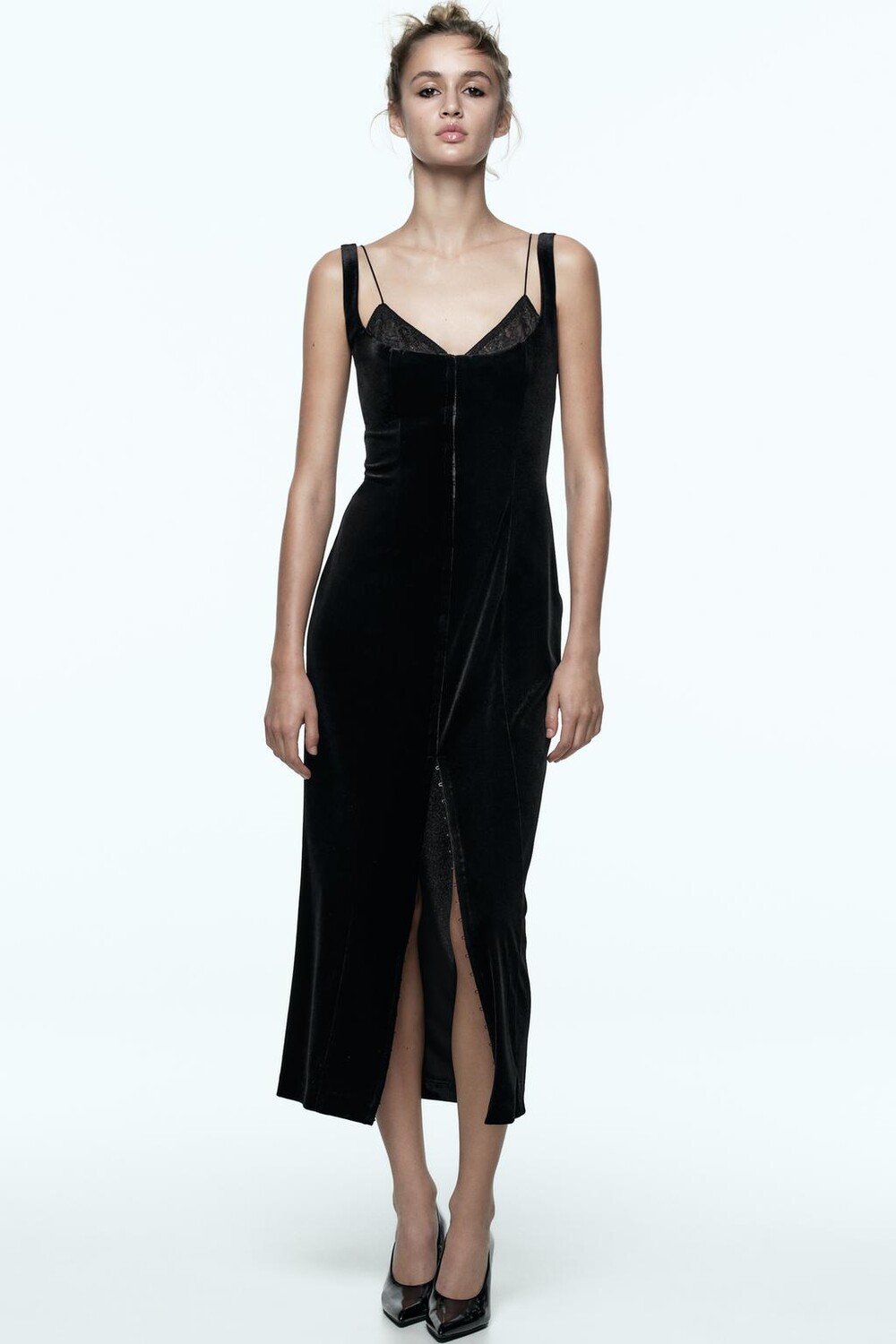 

Платье из бархата с корсетом ZARA, черный