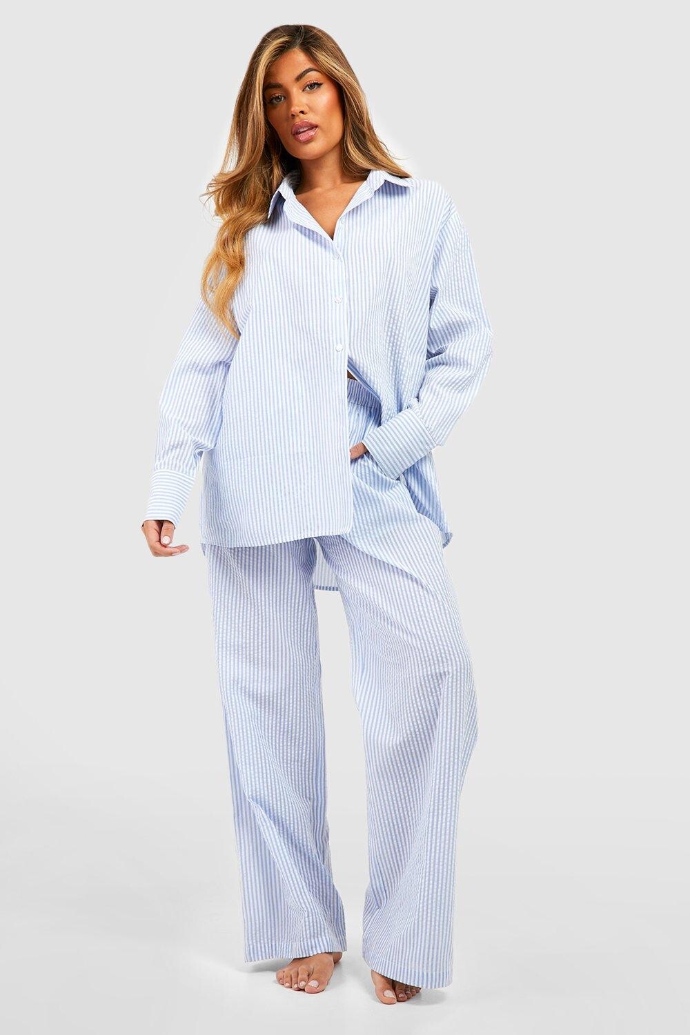 

Пижамные брюки из хлопкового полоска Boohoo, синий
