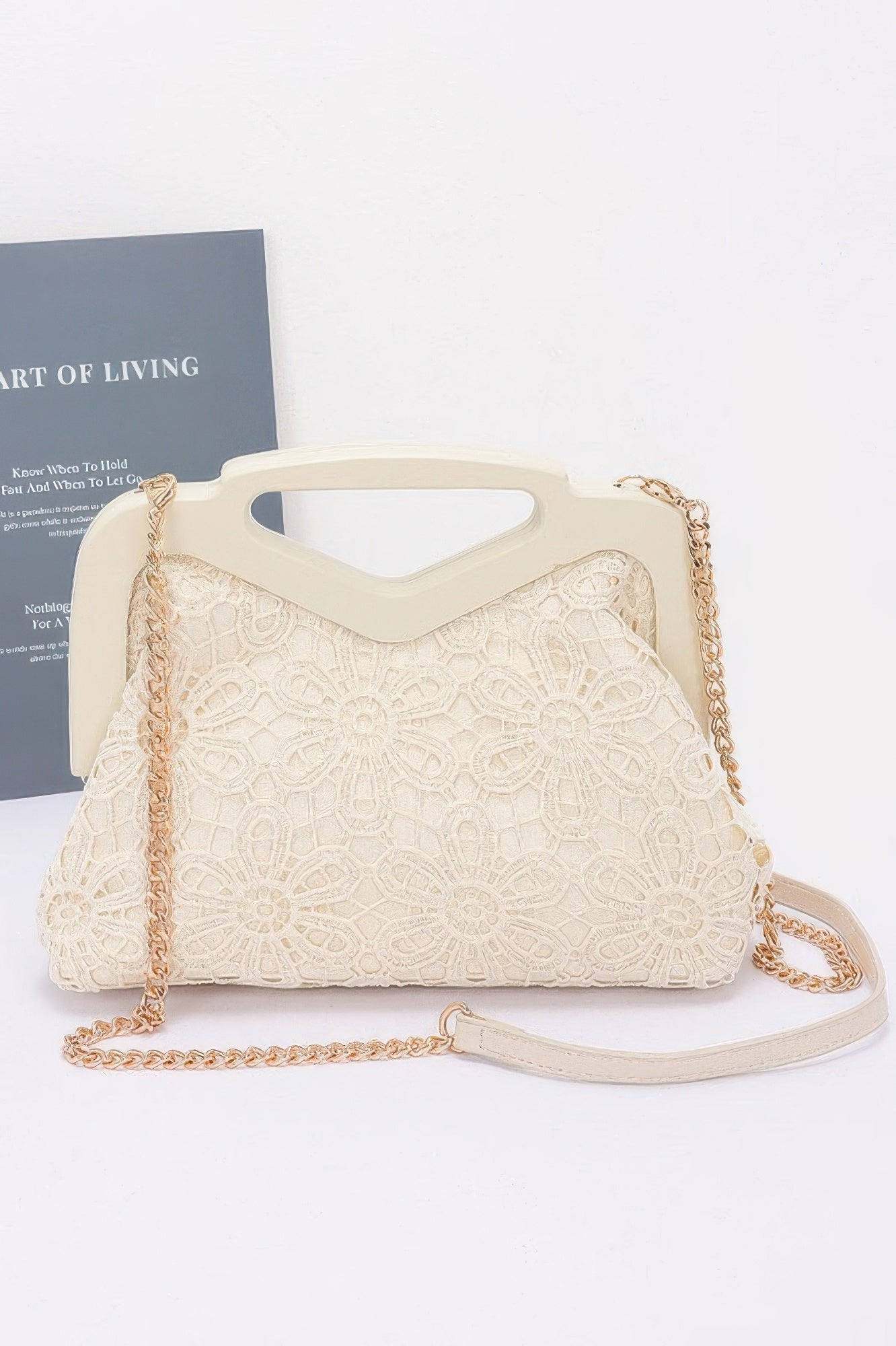 

Вязаная клатч с деревянной рамкой FASHNZFAB, бежевый