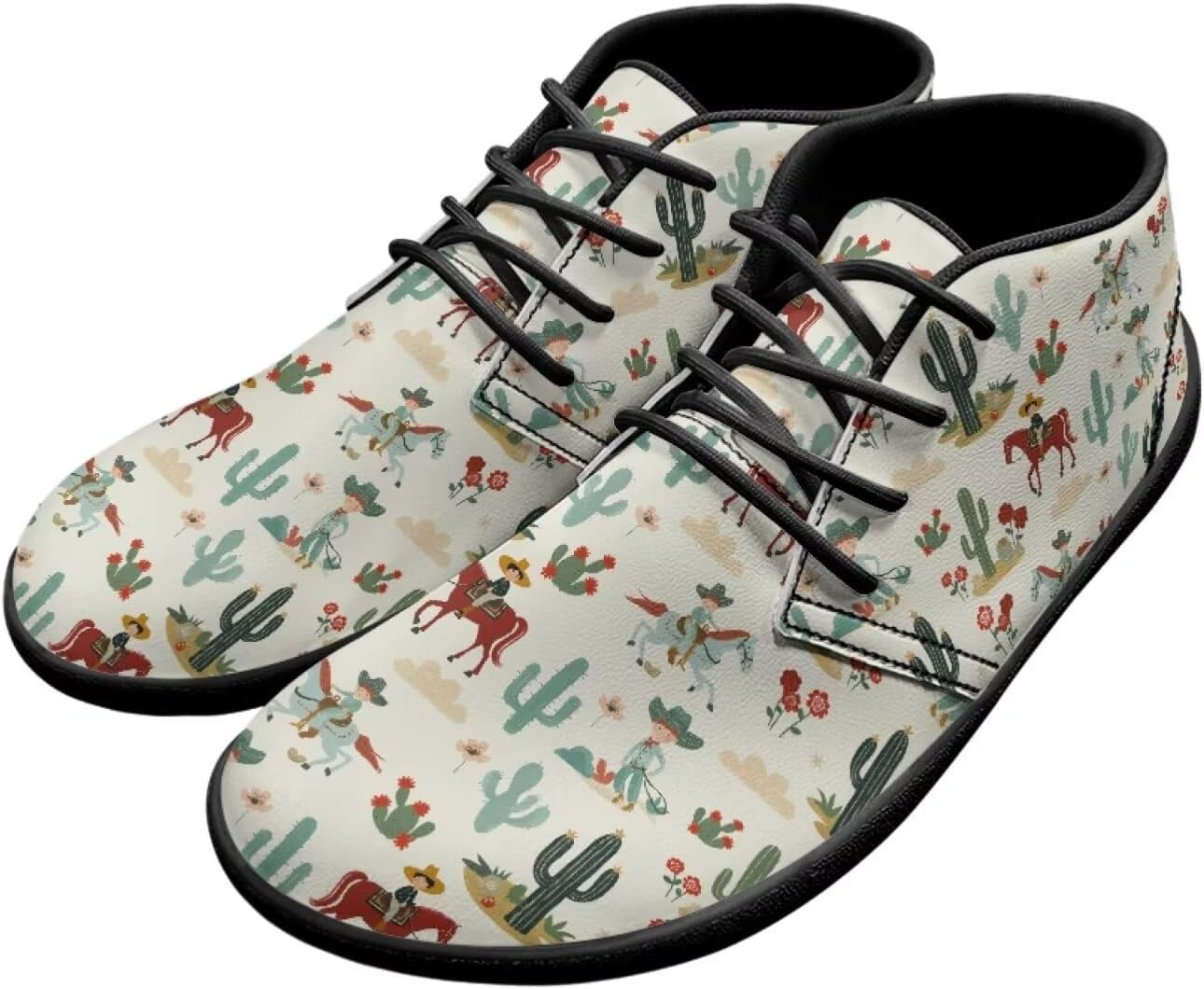 

Кожаные мужские кроссовки Forchrinse White Horse с красивым небом, для повседневной ходьбы и вождения, повседневные кожаные шнурованные туфли, средние ботинки Чукка, легкие, Retro Horse and Cactus