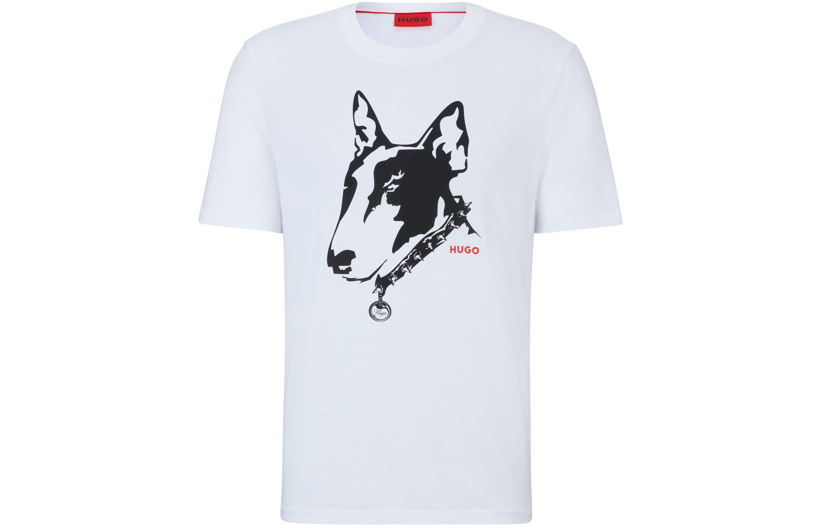 

HUGO BOSS Футболка из хлопкового джерси с рисунком собаки, мужская, белая