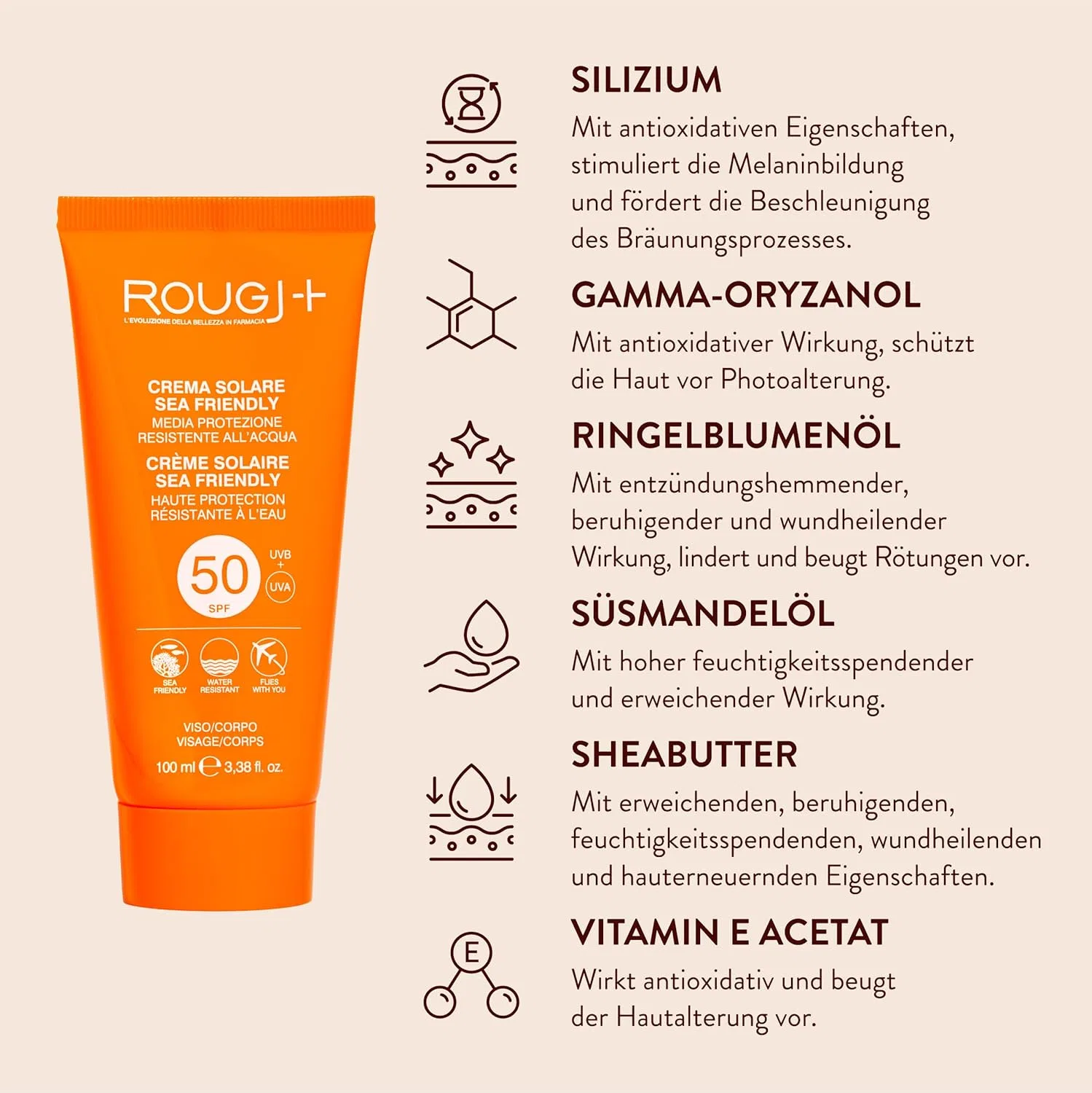 Солнцезащитный крем SPF 50 для лица и тела 100 мл от Rougj Rougj, 50Spf 100Ml — фото 2