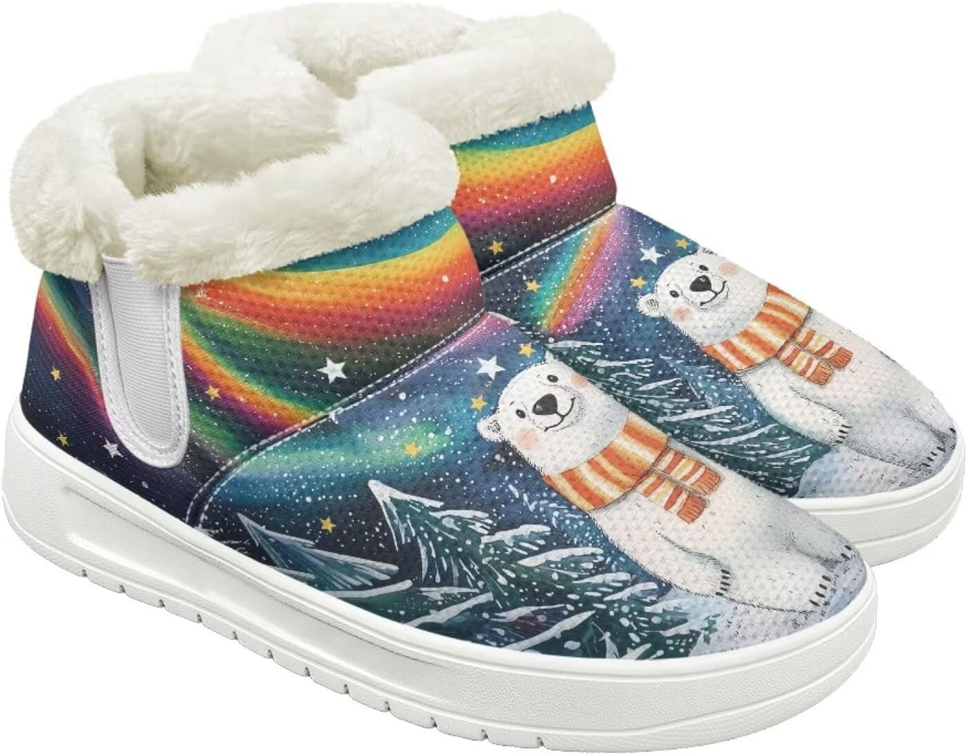 

Женские пушистые зимние ботинки для снега для женщин и мужчин, удобные ботильоны на липучке, теплые мягкие ботинки с тянущейся манжетой Cugasmaru, Bear