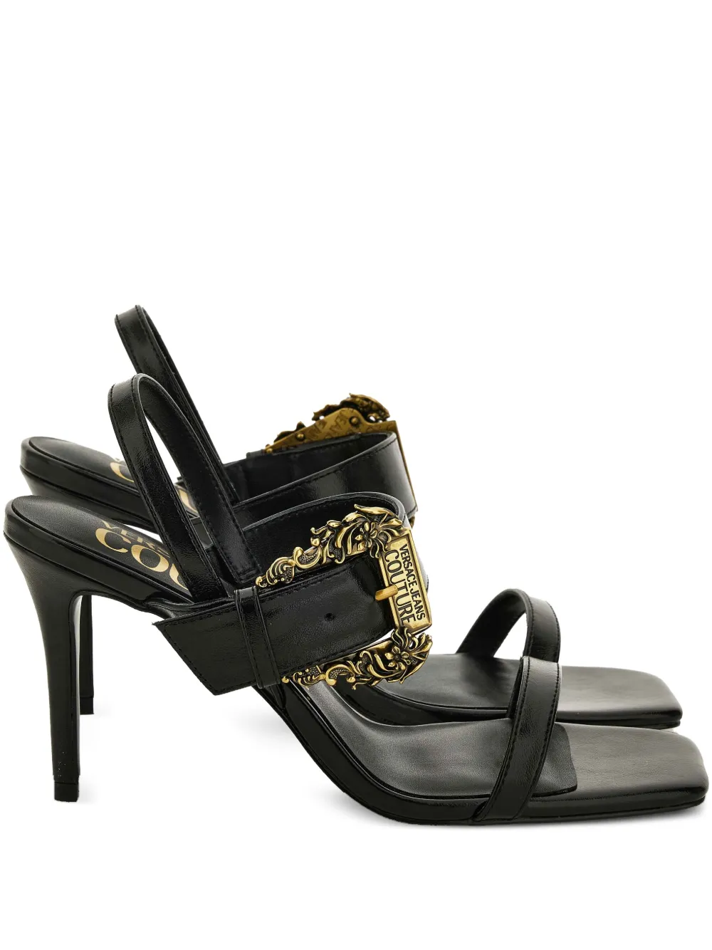 Босоножки на каблуке с пряжками Versace Jeans Couture, черный