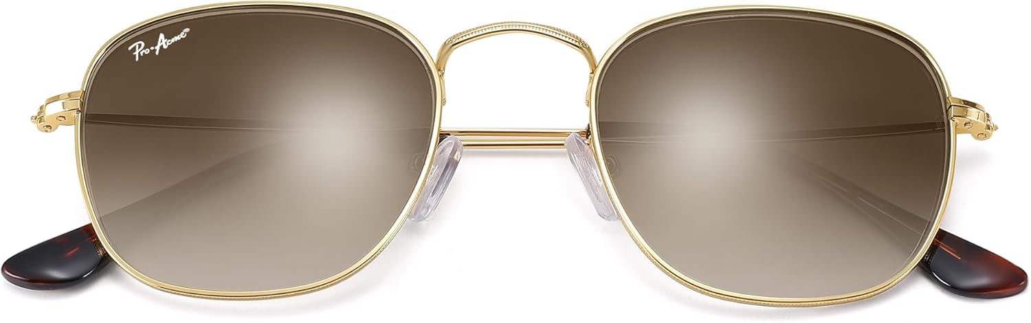 

Солнцезащитные очки Pro Acme Square с квадратными линзами, винтажной металлической оправой и защитой от УФ-излучения UV400. Модные солнцезащитные очки, Gold/Brown Gradient