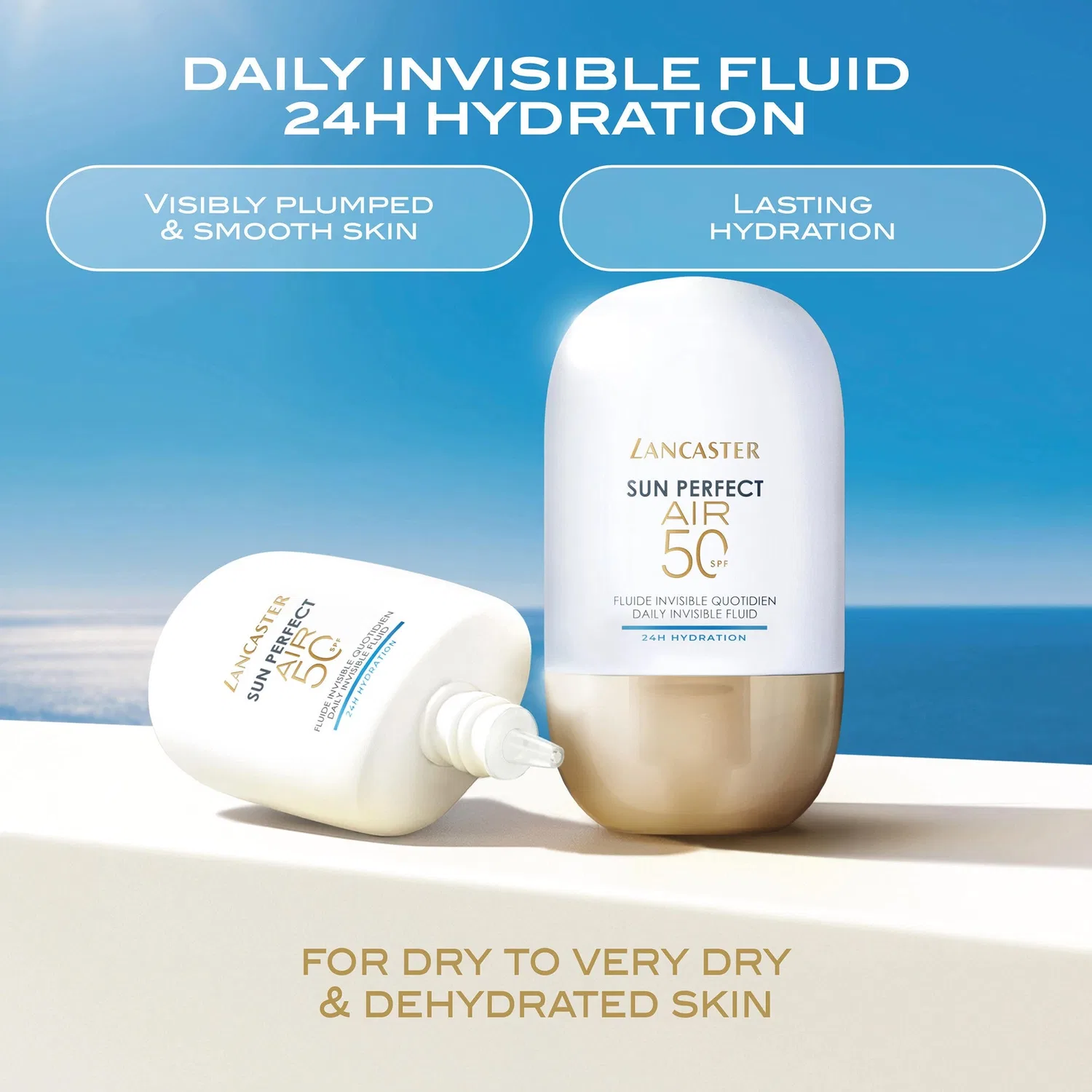 Sun Perfect Air Daily Invisible Fluid SPF 50, увлажнение на 24 часа, 40 мл/1,3 унции Lancaster — фото 2