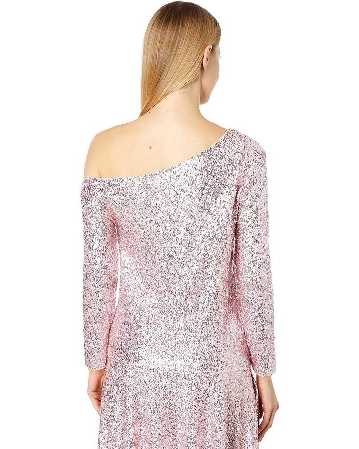

Топ Norma Kamali Overlapping Sequin Long Sleeve Drop Shoulder Top, цвет Metallic Rose