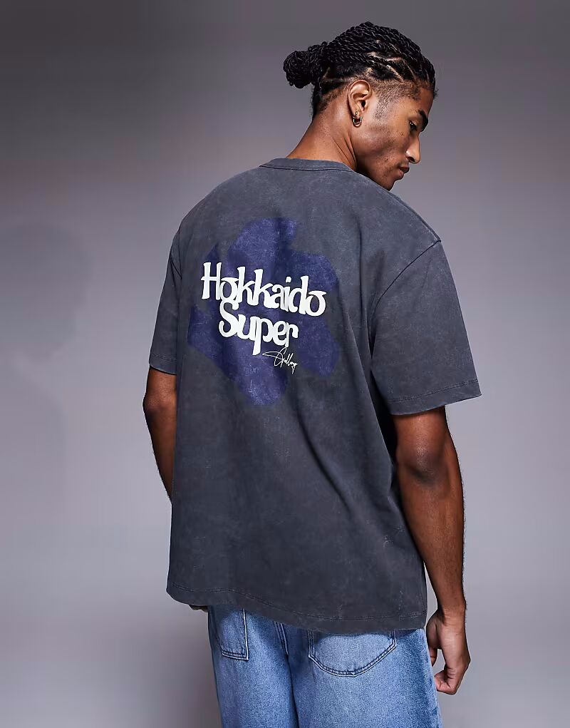 

Плотная свободная футболка с текстовой графикой серого цвета Asos Design