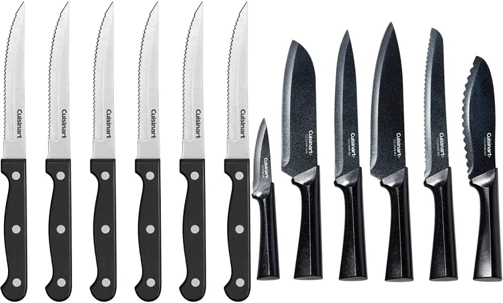 

Наборы ножей Cuisinart, набор ножей для стейка и столовых приборов из 18 предметов с защитой лезвия, Black