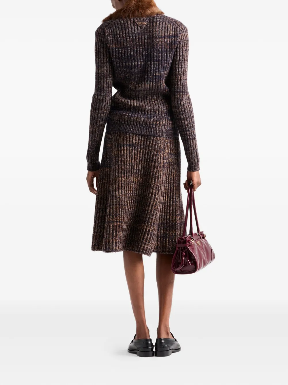Расклешенная юбка миди в рубчик Prada, коричневый — фото 3