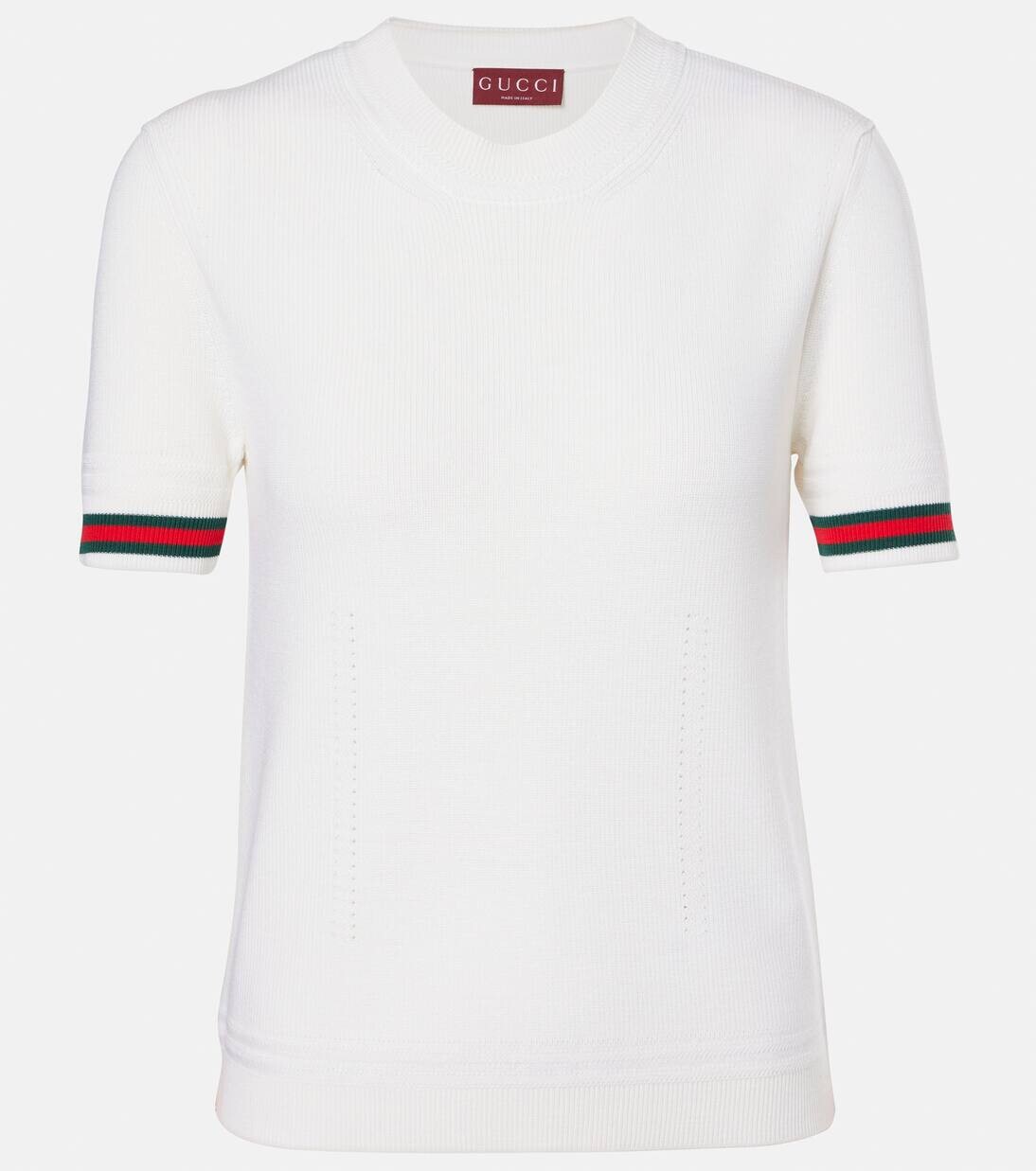 

Шерстяной топ Web Stripe Gucci, цвет ivory/green/red