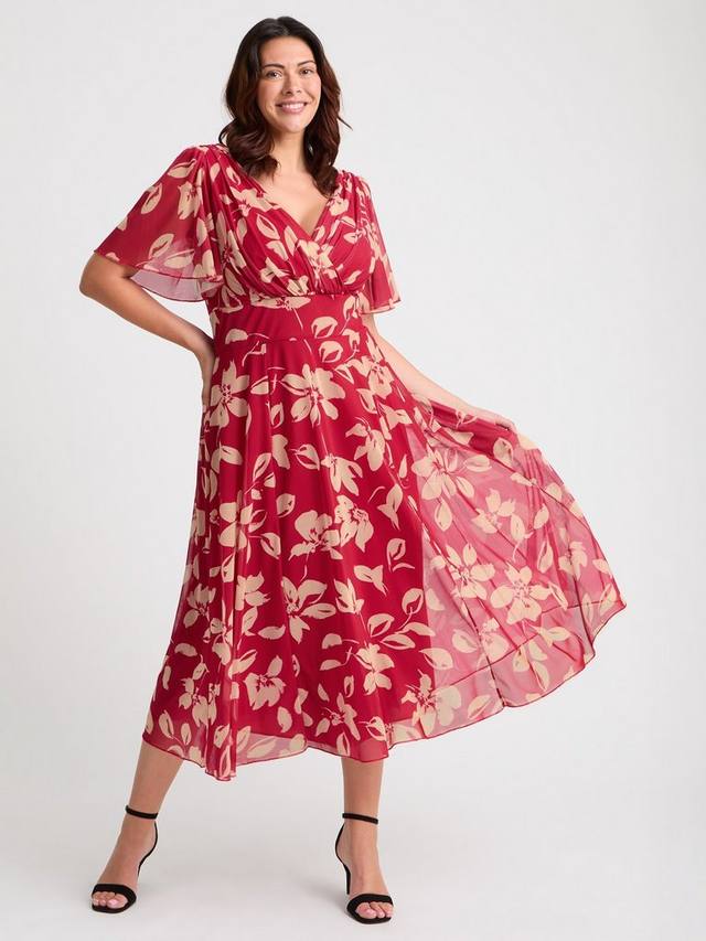 

Платье миди Victoria Floral с рукавами ангел Scarlett & Jo, Red/Cream