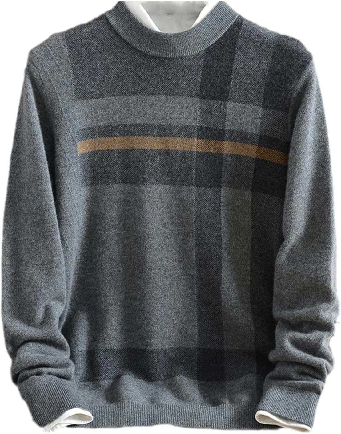 

Мужской зимний свитер из кашемира, половинка водолазка, клетка, жаккард, свободный, большой размер Kelsiop