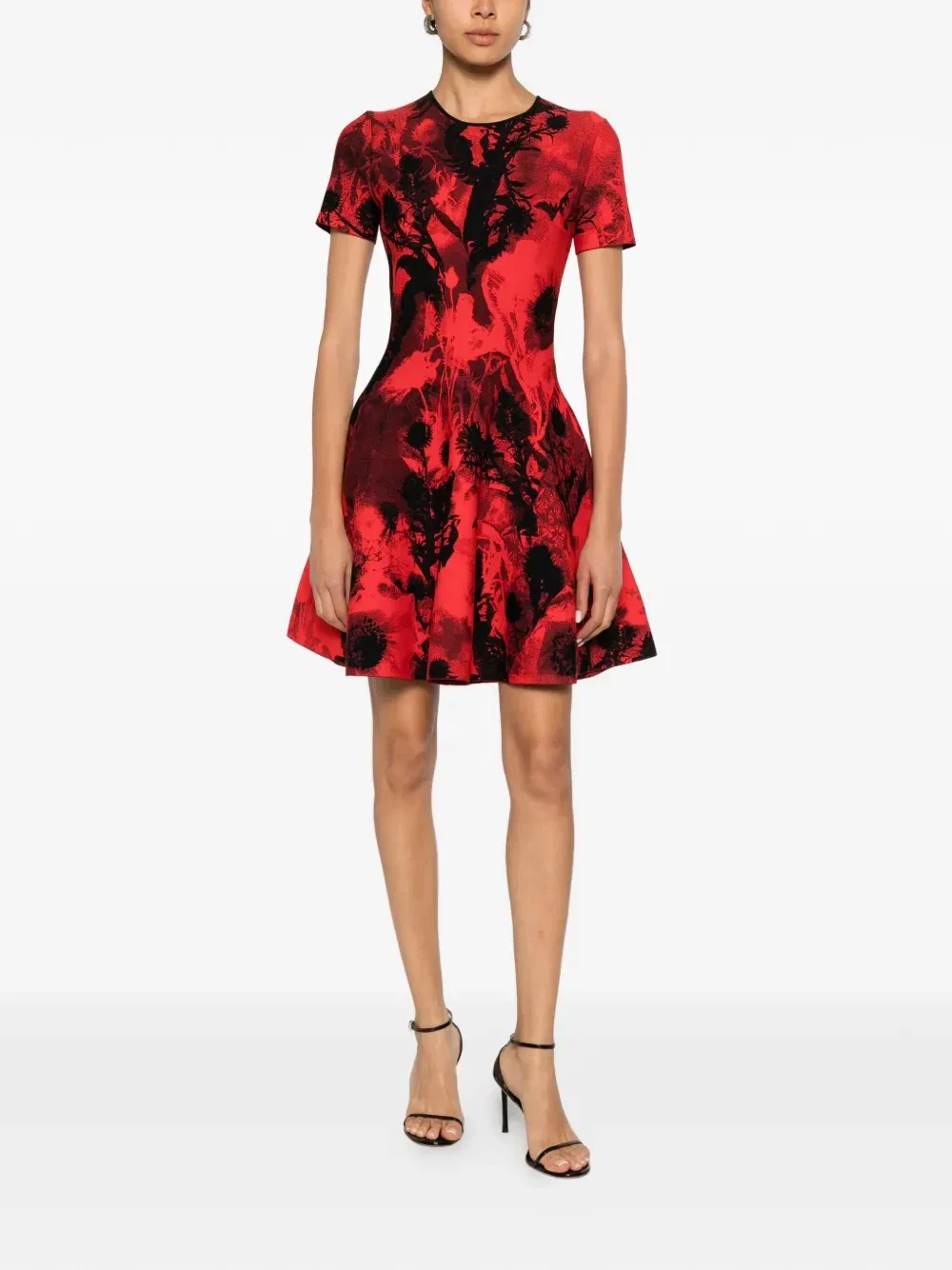 Мини-платье с круглым вырезом и расклешенным подолом Alexander McQueen, красный — фото 2