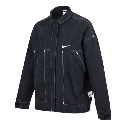 

Куртка (WMNS) Nike SS22 Sportswear Swoosh Back Logo Printing Woven Jacket Autumn Black, черный