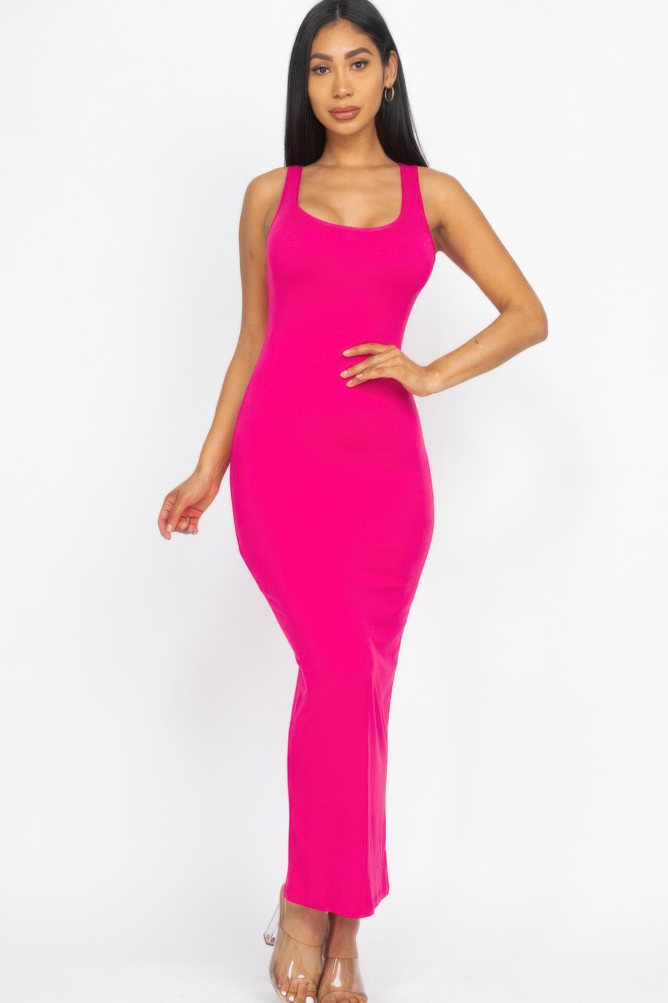 

FASHNZFAB Женское однотонное базовое макси-платье, фуксия