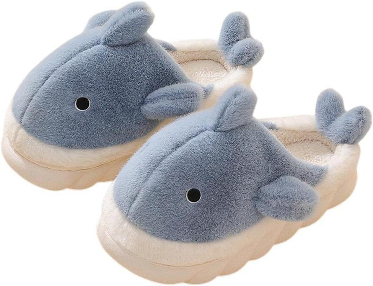 

Домашние плюшевые тапочки Zuwxeu для мужчин и женщин, мультяшные тапочки в виде акулы, хлопковые тапочки, теплые мягкие домашние с толстой подошвой для зимы, синий