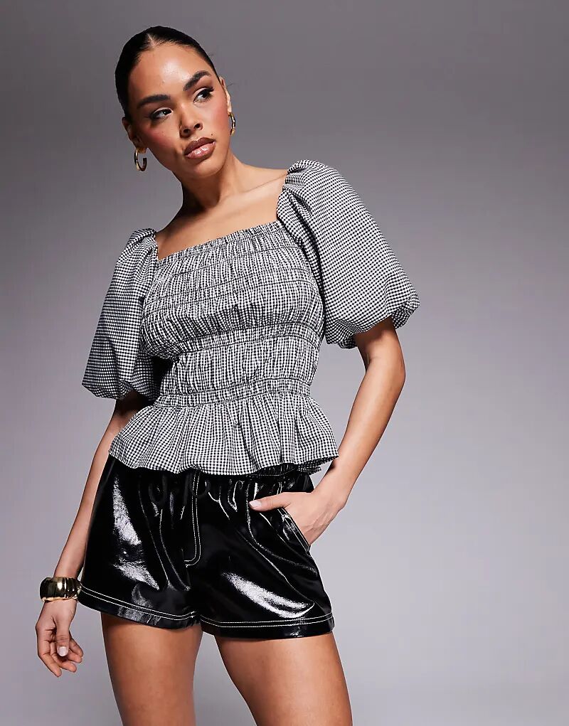 

Топ River Island с цветочным принтом и рукавами-фонариками, черный цвет