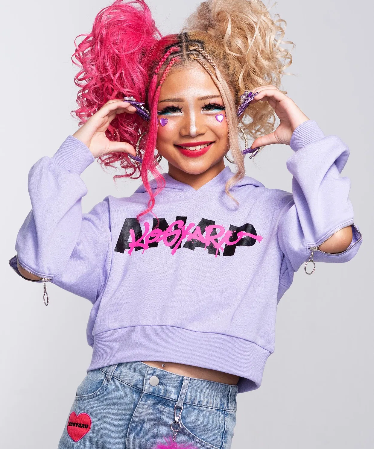 Детская кофта с капюшоном KOGYARU×ANAP с застежкой-молнией, лавандовая