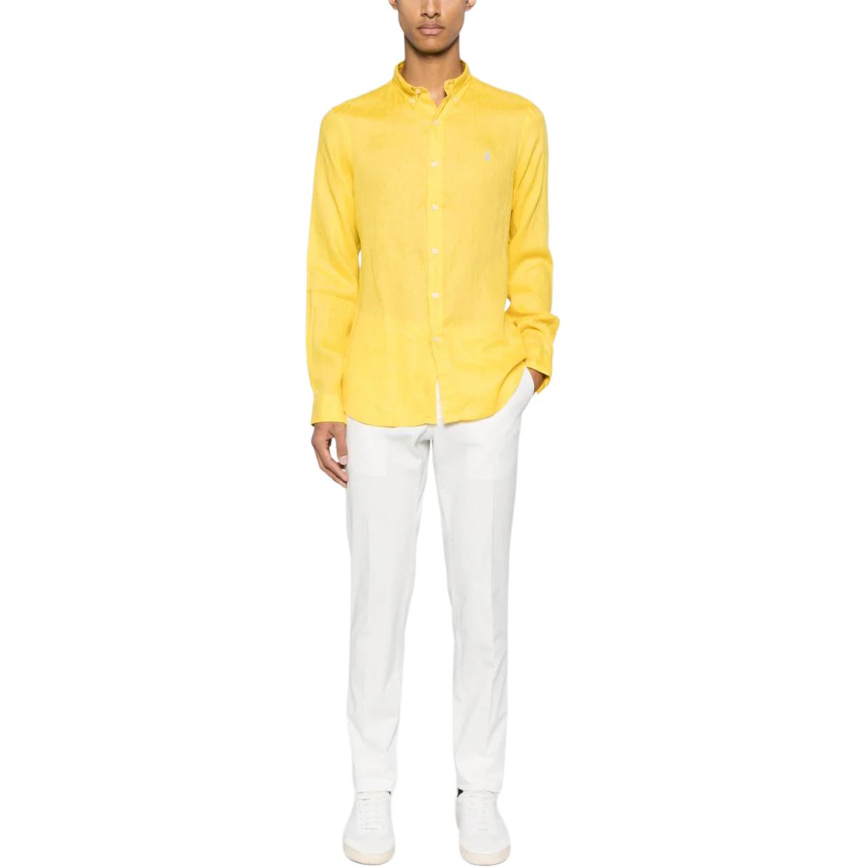 Поло Пони вышитая льняная рубашка Polo Ralph Lauren, Желтый — фото 3